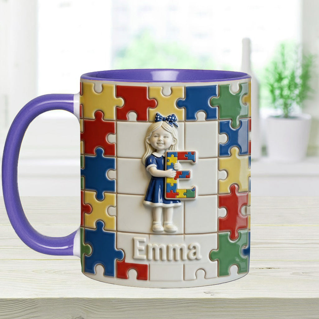 Brief zum Thema Autismus – Personalisierte Tasse und Untersetzer mit Autismus-Motiv