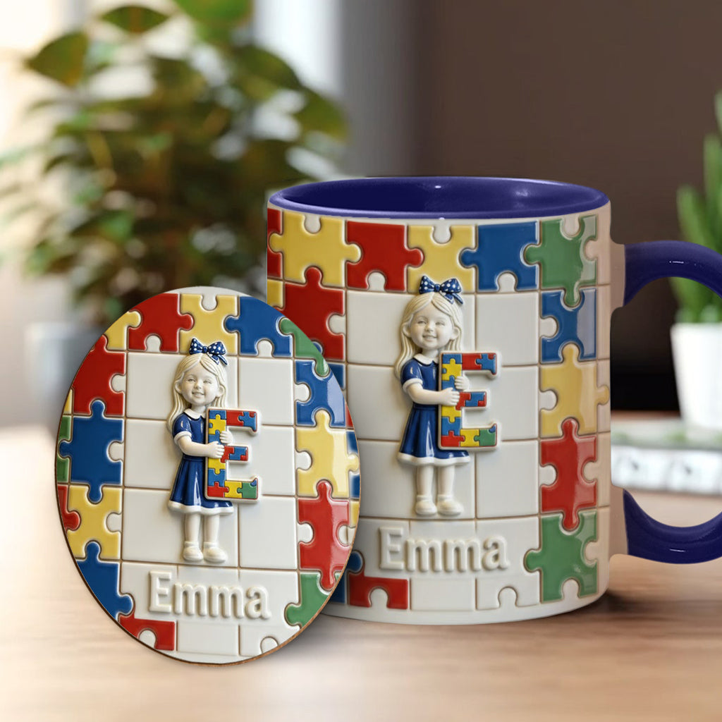 Brief zum Thema Autismus – Personalisierte Tasse und Untersetzer mit Autismus-Motiv