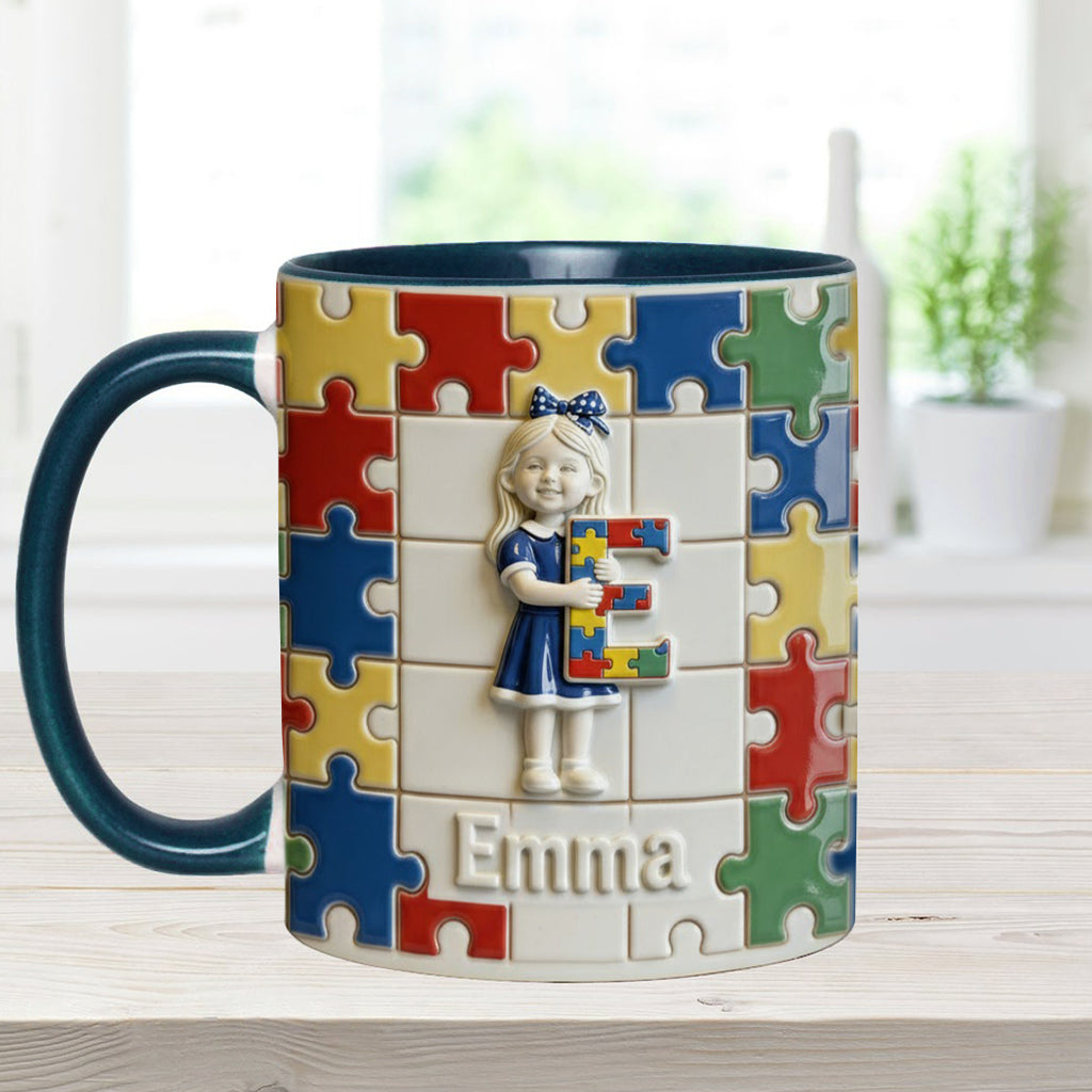 Brief zum Thema Autismus – Personalisierte Tasse und Untersetzer mit Autismus-Motiv
