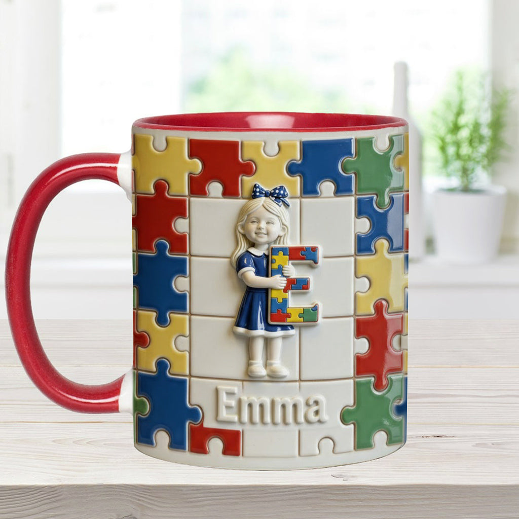 Brief zum Thema Autismus – Personalisierte Tasse und Untersetzer mit Autismus-Motiv