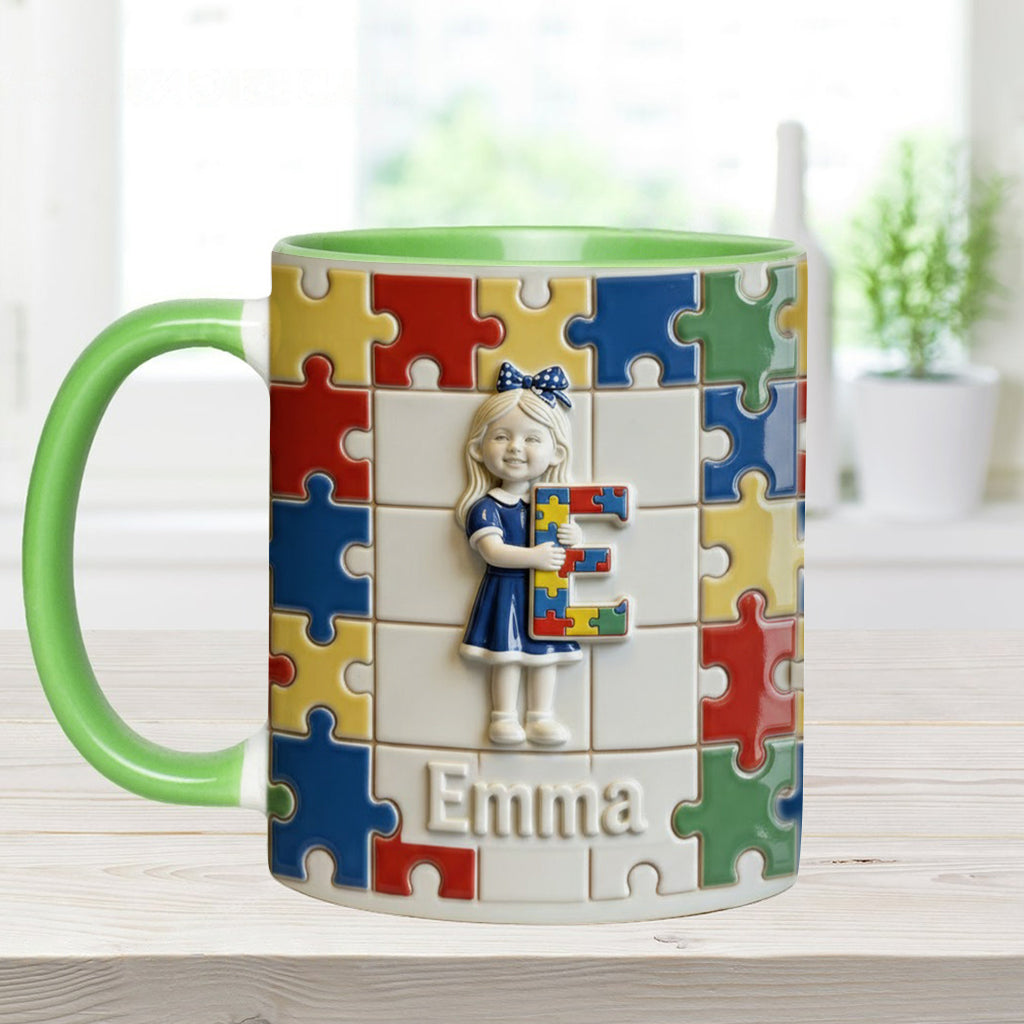 Brief zum Thema Autismus – Personalisierte Tasse und Untersetzer mit Autismus-Motiv