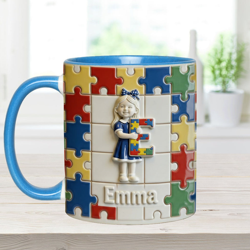 Brief zum Thema Autismus – Personalisierte Tasse und Untersetzer mit Autismus-Motiv