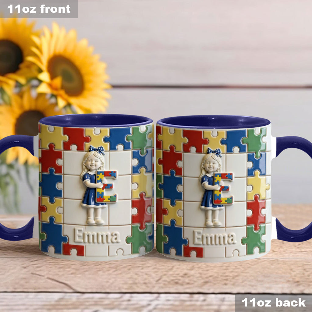 Brief zum Thema Autismus – Personalisierte Tasse und Untersetzer mit Autismus-Motiv