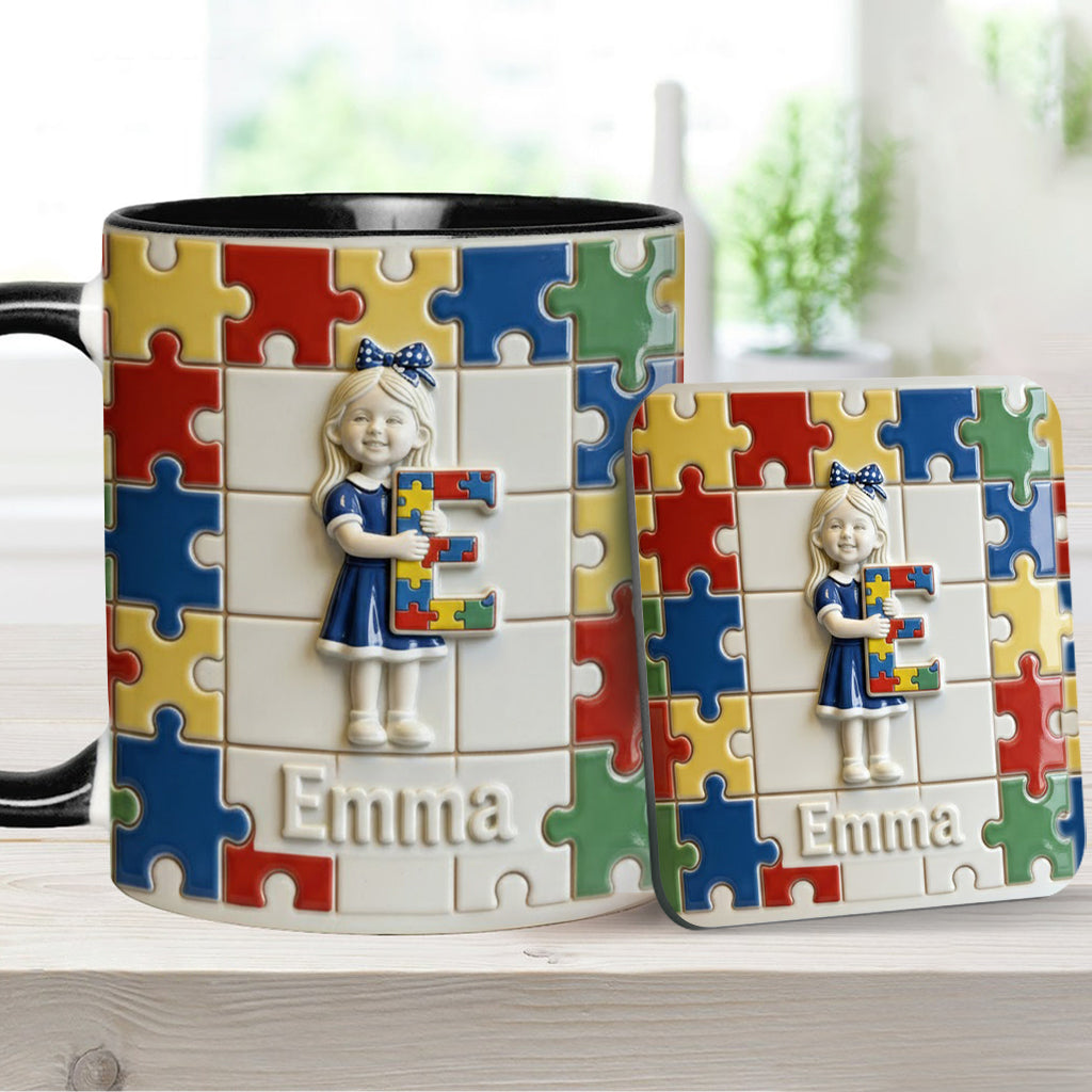 Brief zum Thema Autismus – Personalisierte Tasse und Untersetzer mit Autismus-Motiv