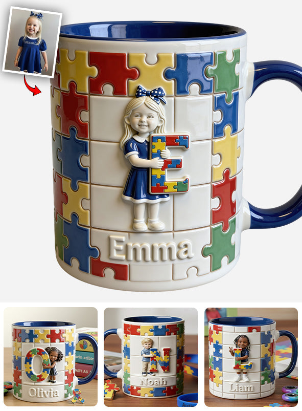 Brief zum Thema Autismus – Personalisierte Tasse und Untersetzer mit Autismus-Motiv