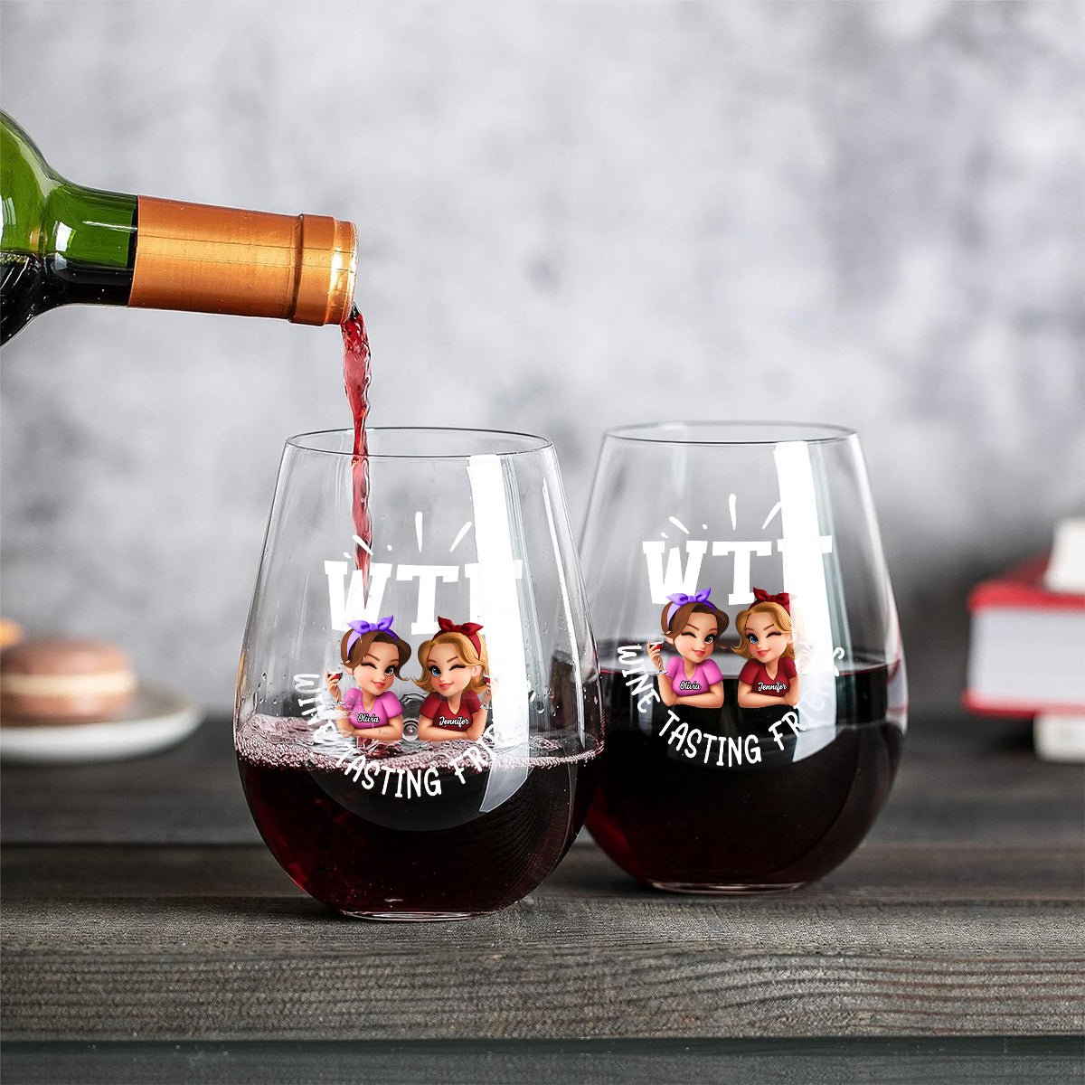 WTF Wine Tasting Friends - Personalized Bestie All Over Wine Glass