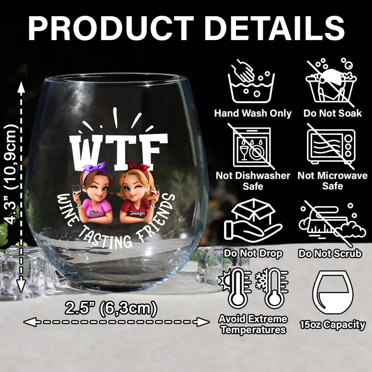 WTF Wine Tasting Friends - Personalized Bestie All Over Wine Glass