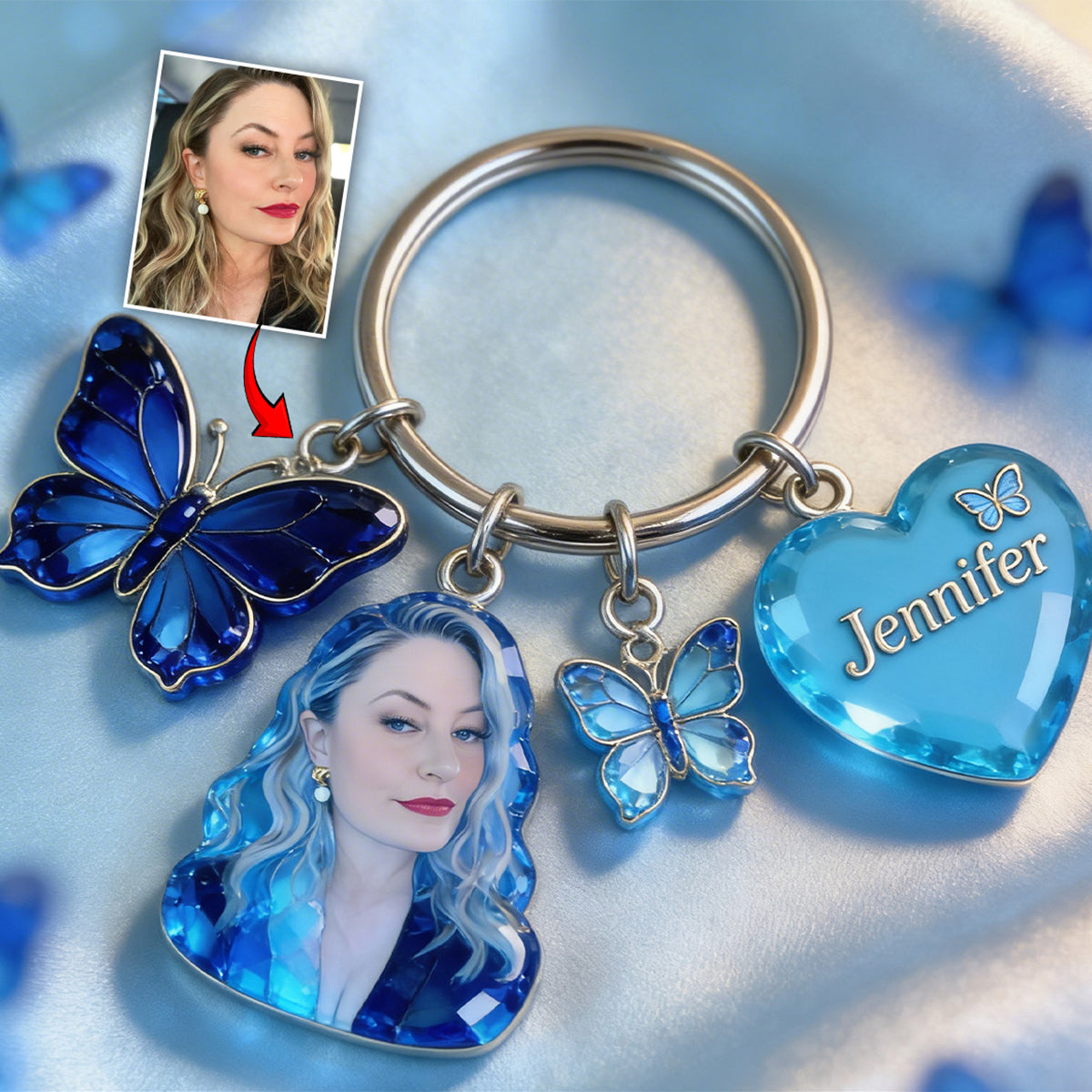 Custom Any Photo - Personalized Butterfly Keychain With Charms