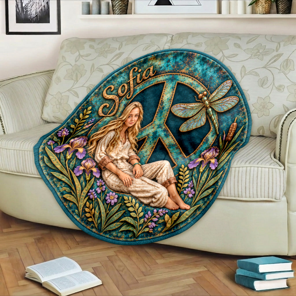 Hippie Sign - Personalized Hippie Shaped Fleece Blanket