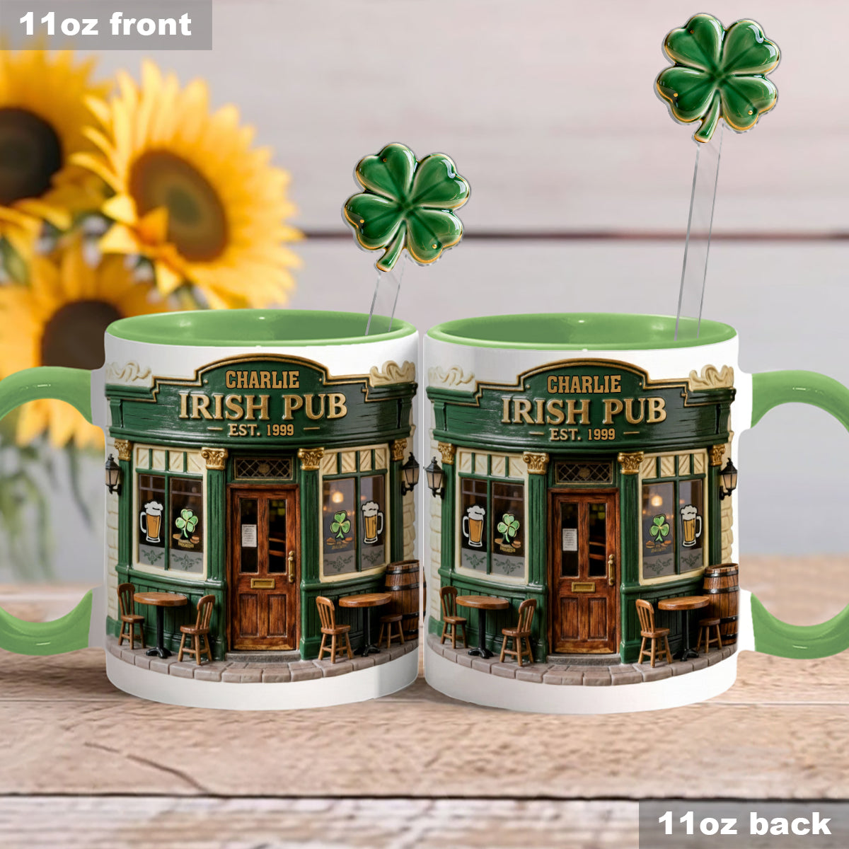 Ensemble de pub irlandais - Mug personnalisé avec agitateurs en acrylique