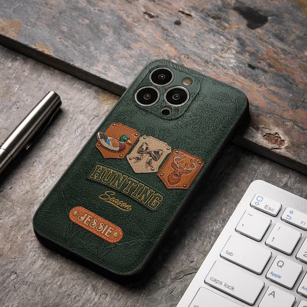 Saison de la chasse - Étui de téléphone en cuir personnalisé sur le thème de la chasse