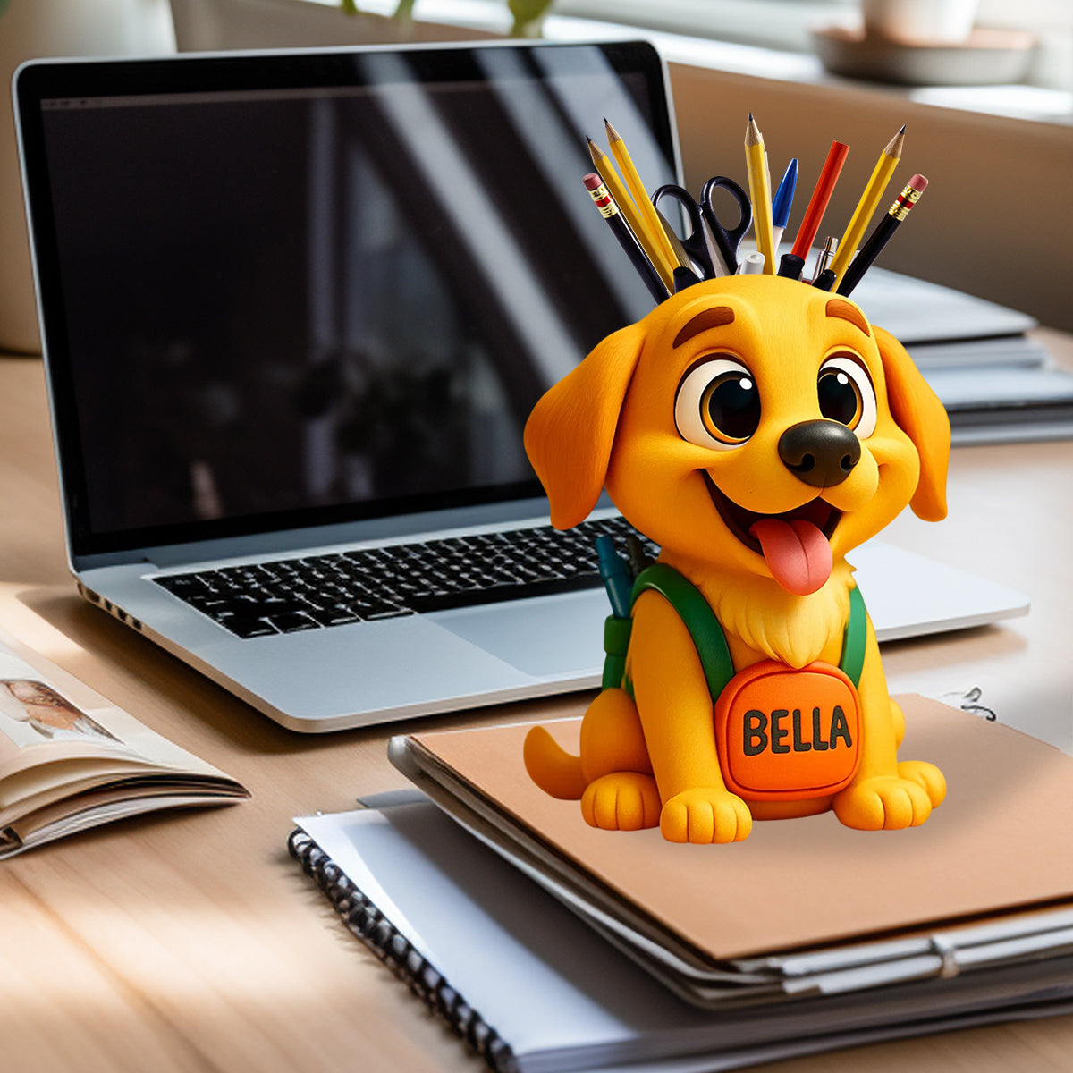 Cute Dog/ Cat Pen Holder for Desk - Personalized Dog Wooden Desk Organizer