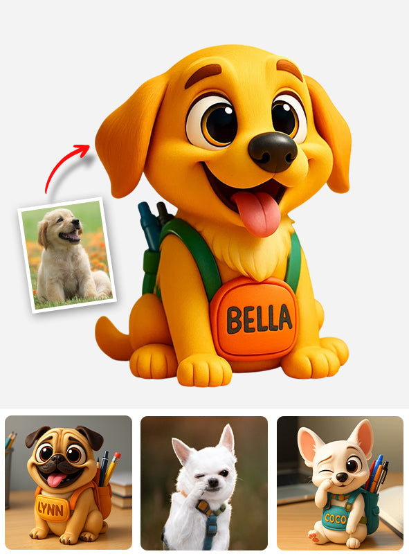 Cute Dog/ Cat Pen Holder for Desk - Personalized Dog Wooden Desk Organizer