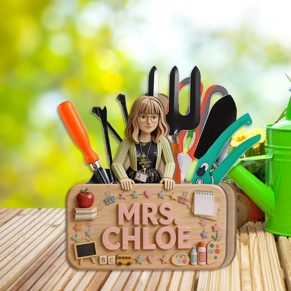 Back To School - Personalized Teacher Wooden Desk Organizer