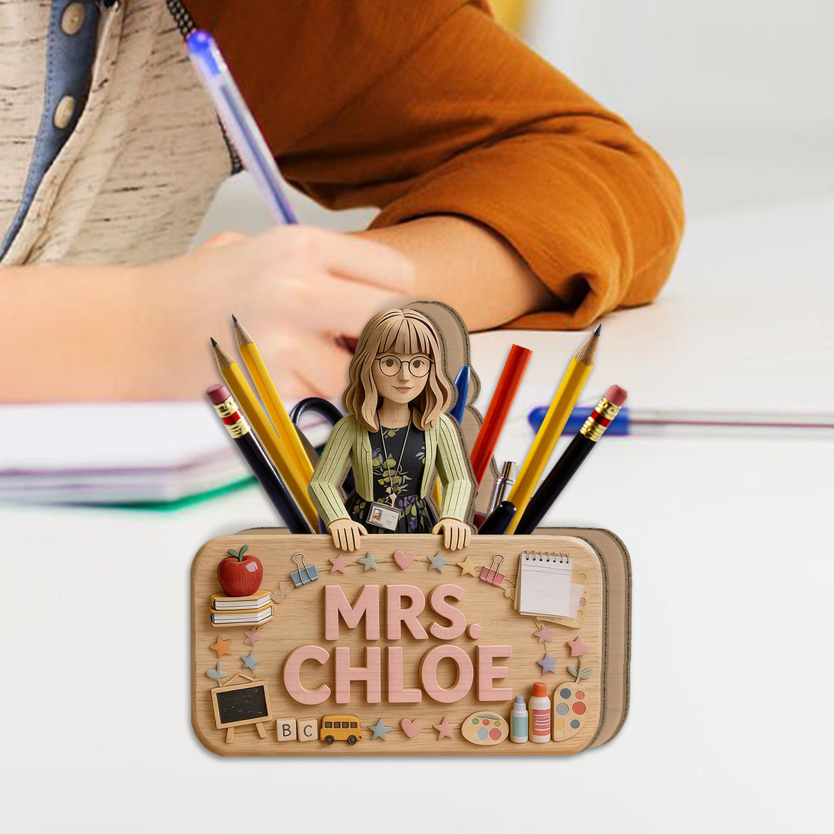Back To School - Personalized Teacher Wooden Desk Organizer