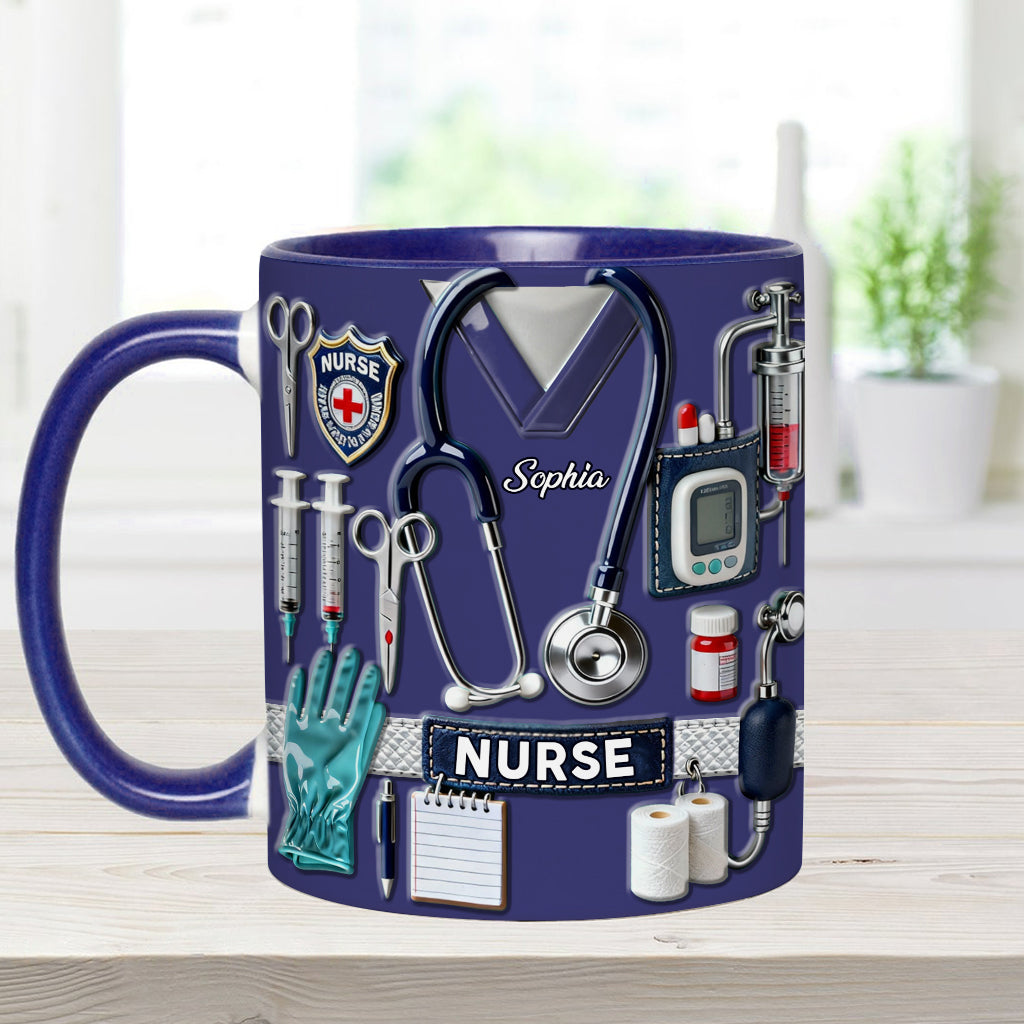 Nursing Is A Work Of Heart - Personalized Nurse Accent Mug & Coaster
