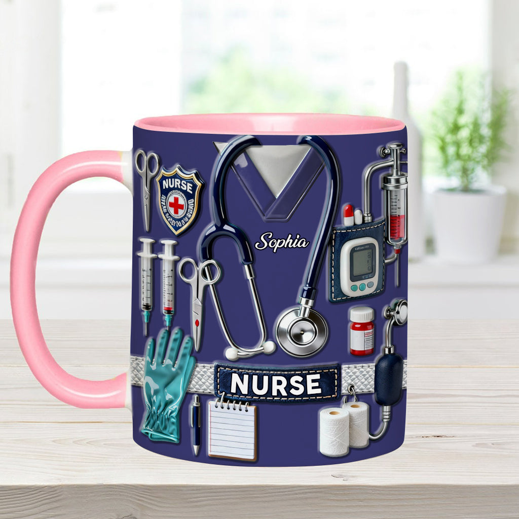 Nursing Is A Work Of Heart - Personalized Nurse Accent Mug & Coaster