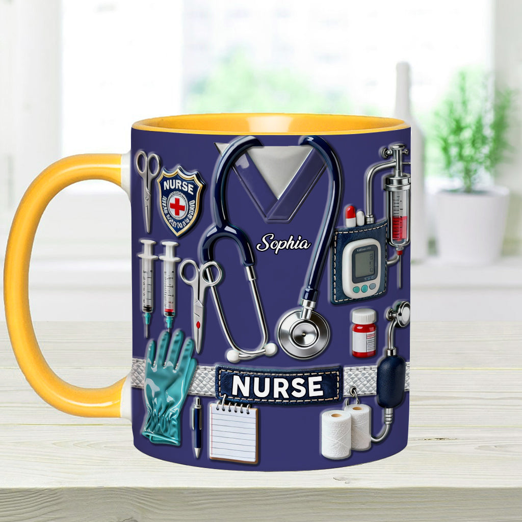 Nursing Is A Work Of Heart - Personalized Nurse Accent Mug & Coaster