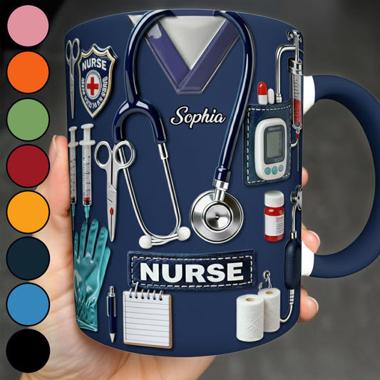 Nursing Is A Work Of Heart - Personalized Nurse Accent Mug & Coaster