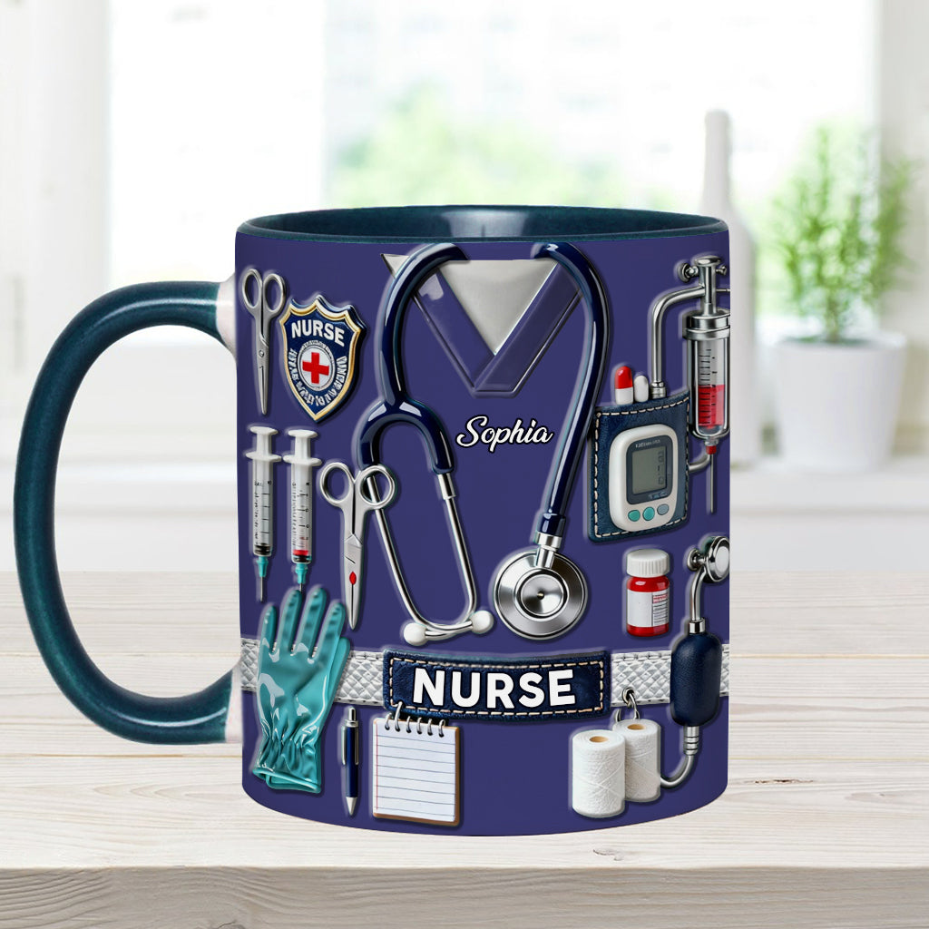 Nursing Is A Work Of Heart - Personalized Nurse Accent Mug & Coaster
