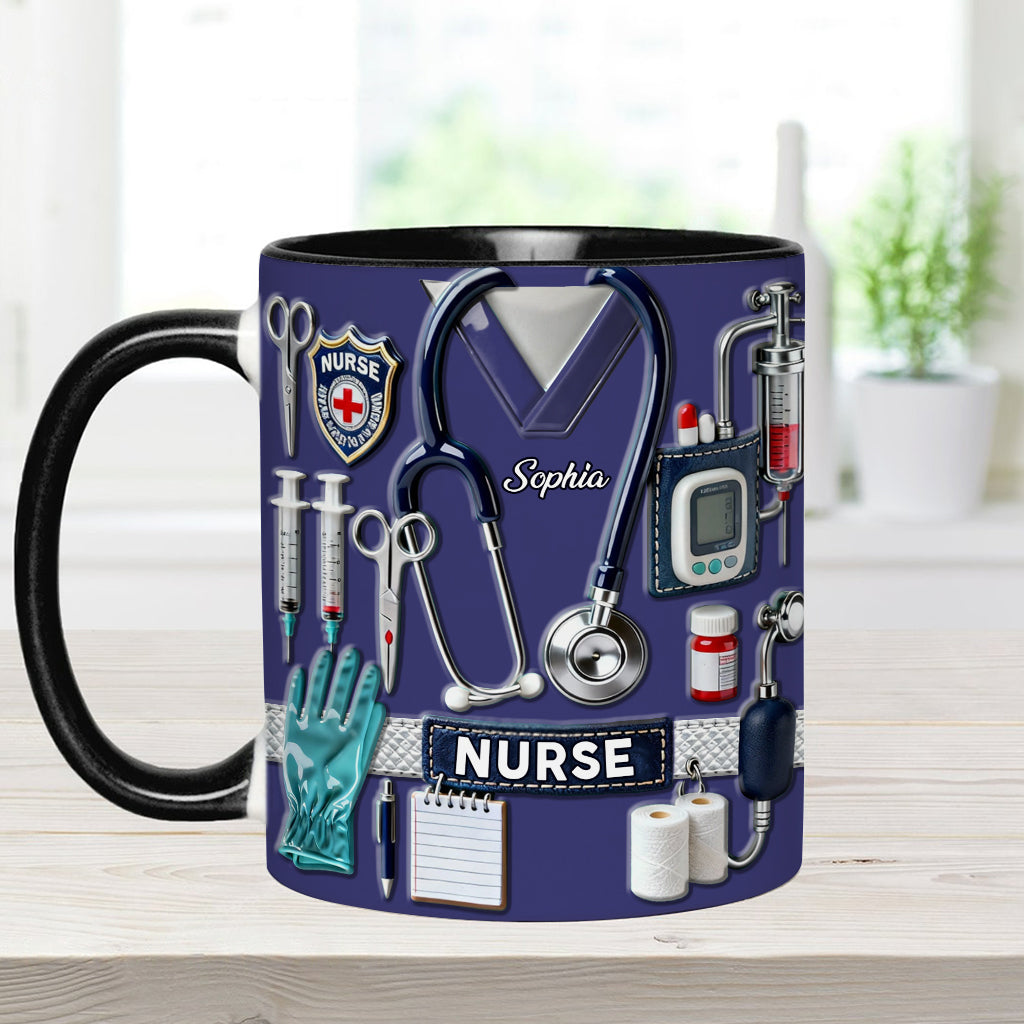 Nursing Is A Work Of Heart - Personalized Nurse Accent Mug & Coaster
