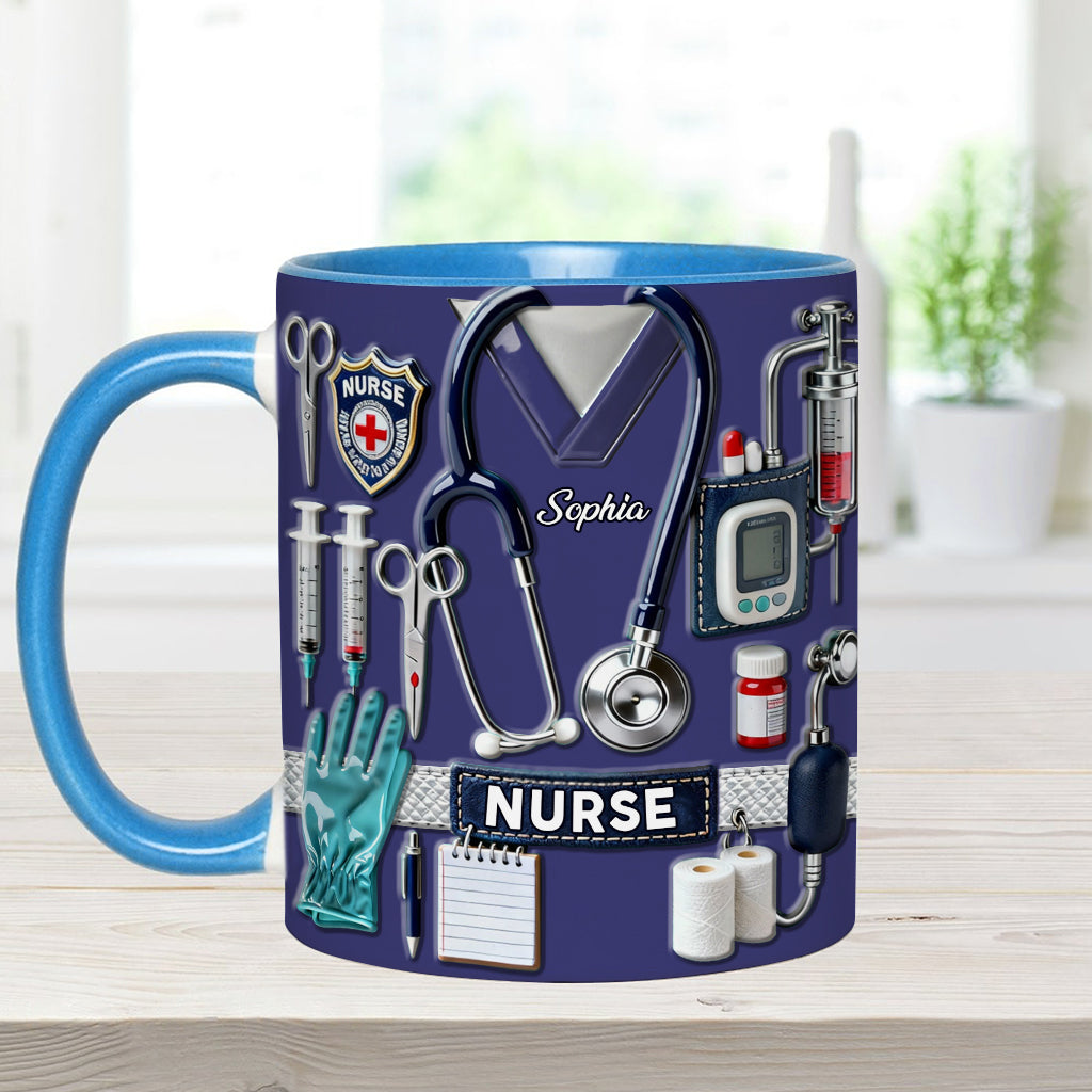 Nursing Is A Work Of Heart - Personalized Nurse Accent Mug & Coaster