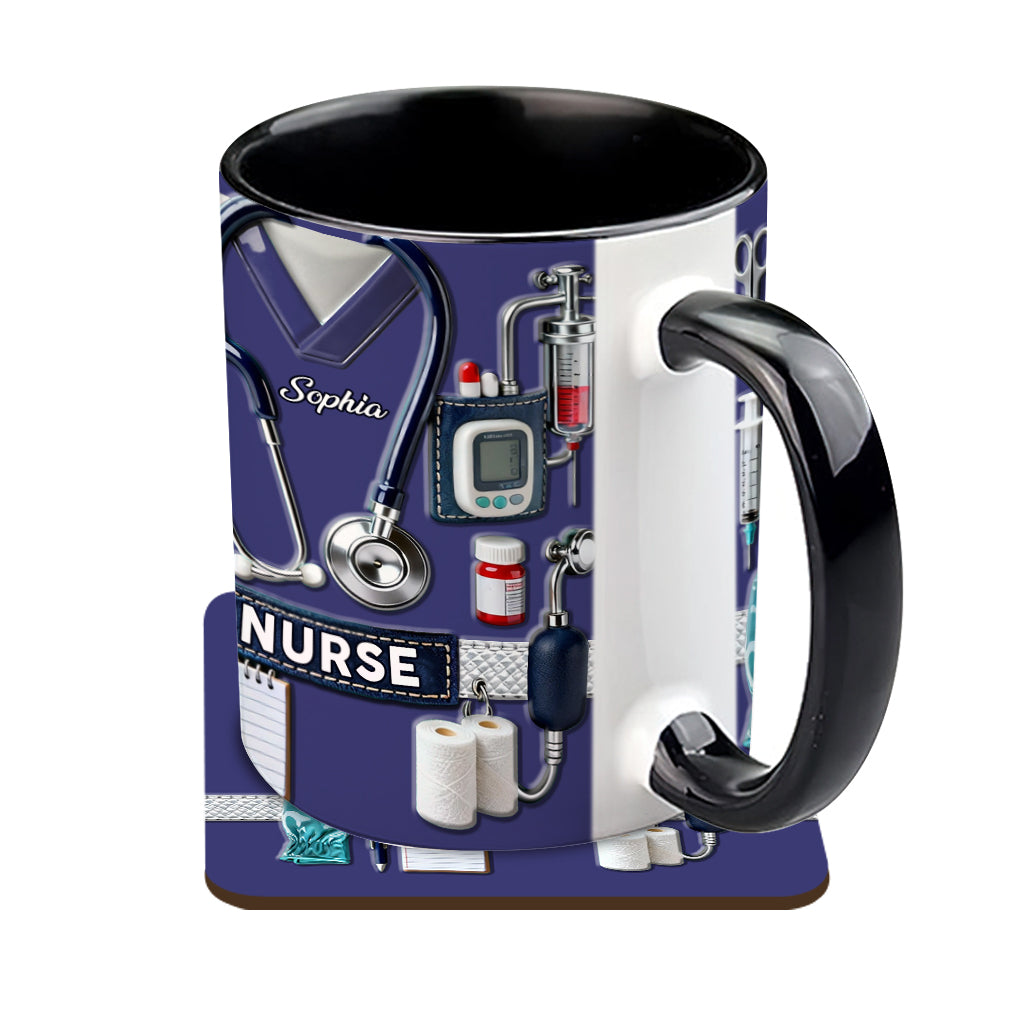 Nursing Is A Work Of Heart - Personalized Nurse Accent Mug & Coaster