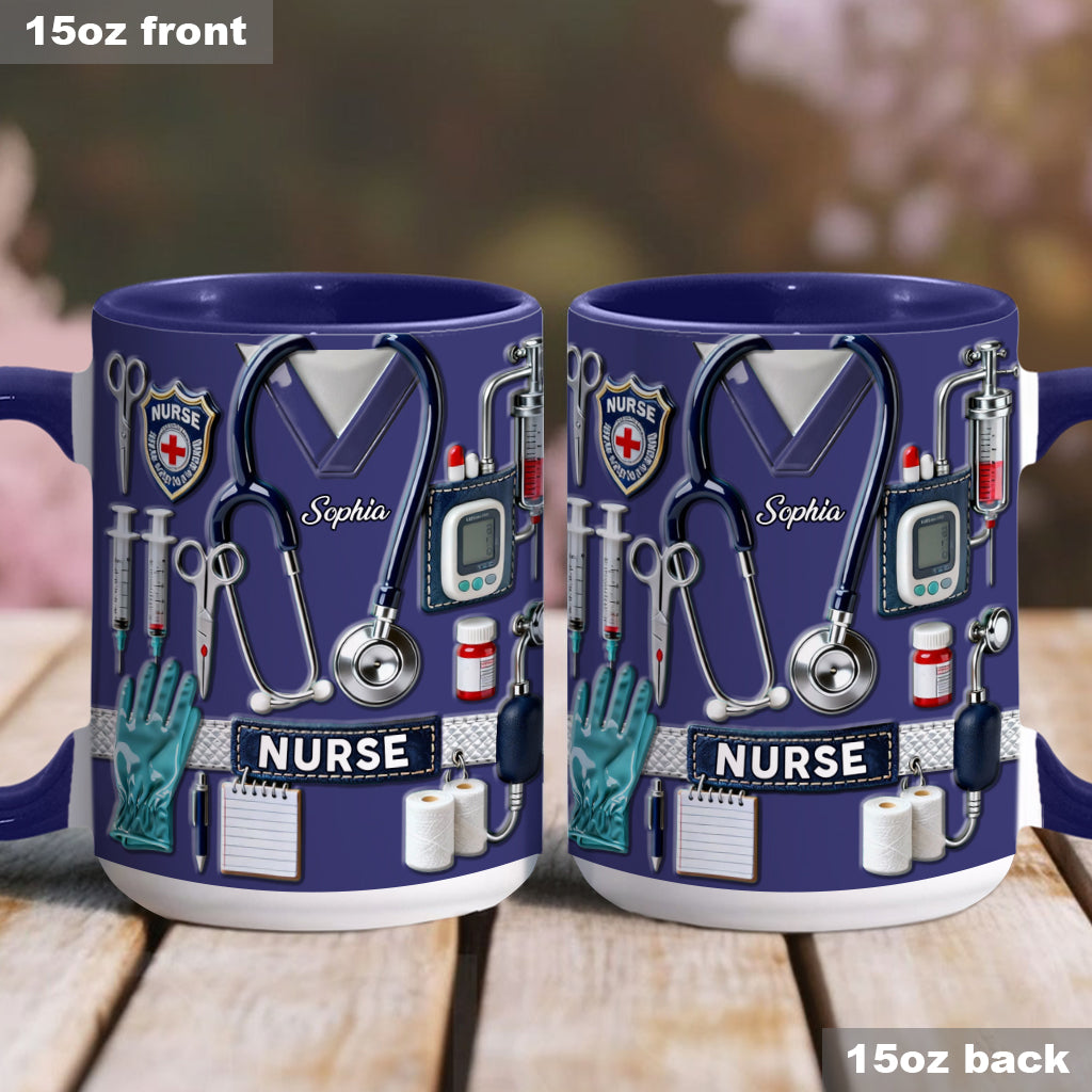 Nursing Is A Work Of Heart - Personalized Nurse Accent Mug & Coaster