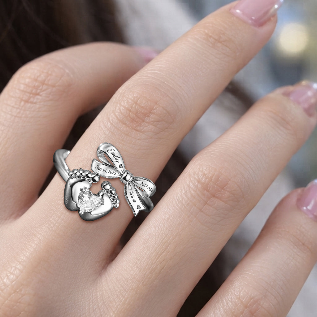 The Day I Become A Mom - Personalized Newborn Adjustable Shaped Ring