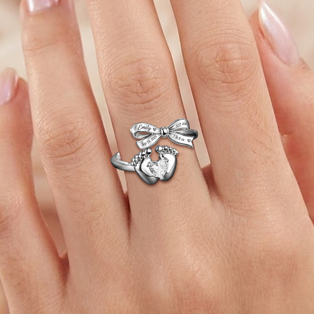 The Day I Become A Mom - Personalized Newborn Adjustable Shaped Ring