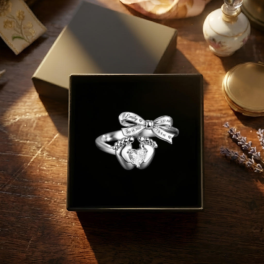 The Day I Become A Mom - Personalized Newborn Adjustable Shaped Ring