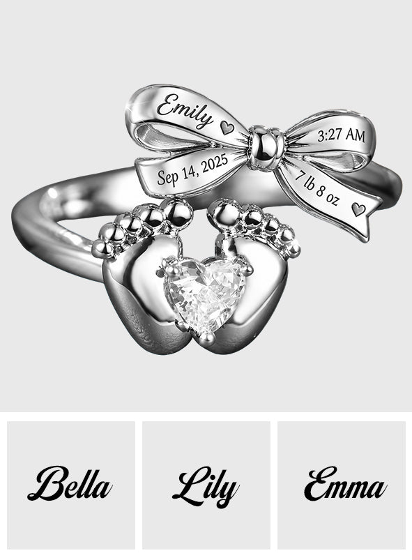 The Day I Become A Mom - Personalized Newborn Adjustable Shaped Ring