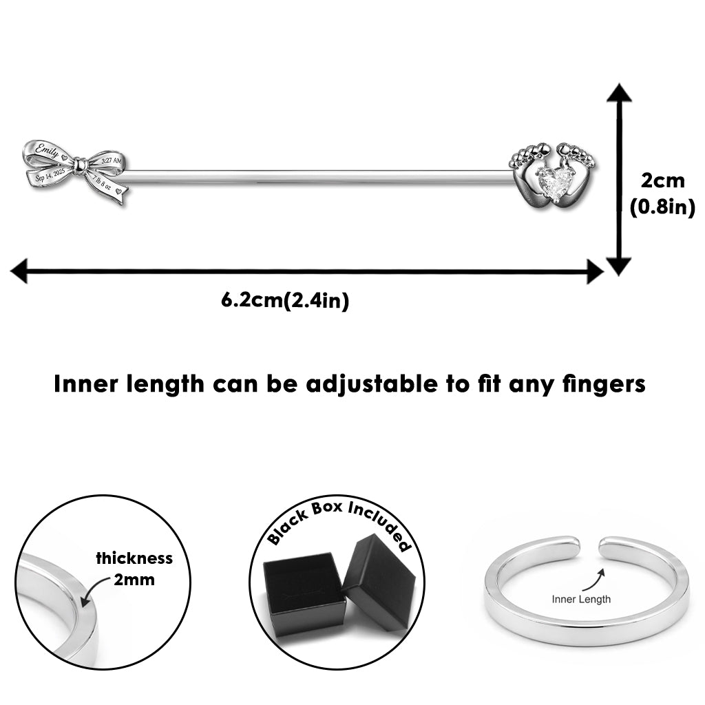 The Day I Become A Mom - Personalized Newborn Adjustable Shaped Ring
