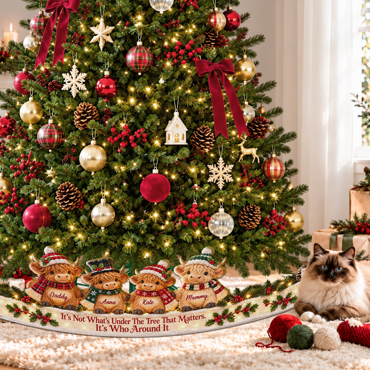Around Christmas Tree - Personalized Highland Cow LED Light Tree Collar