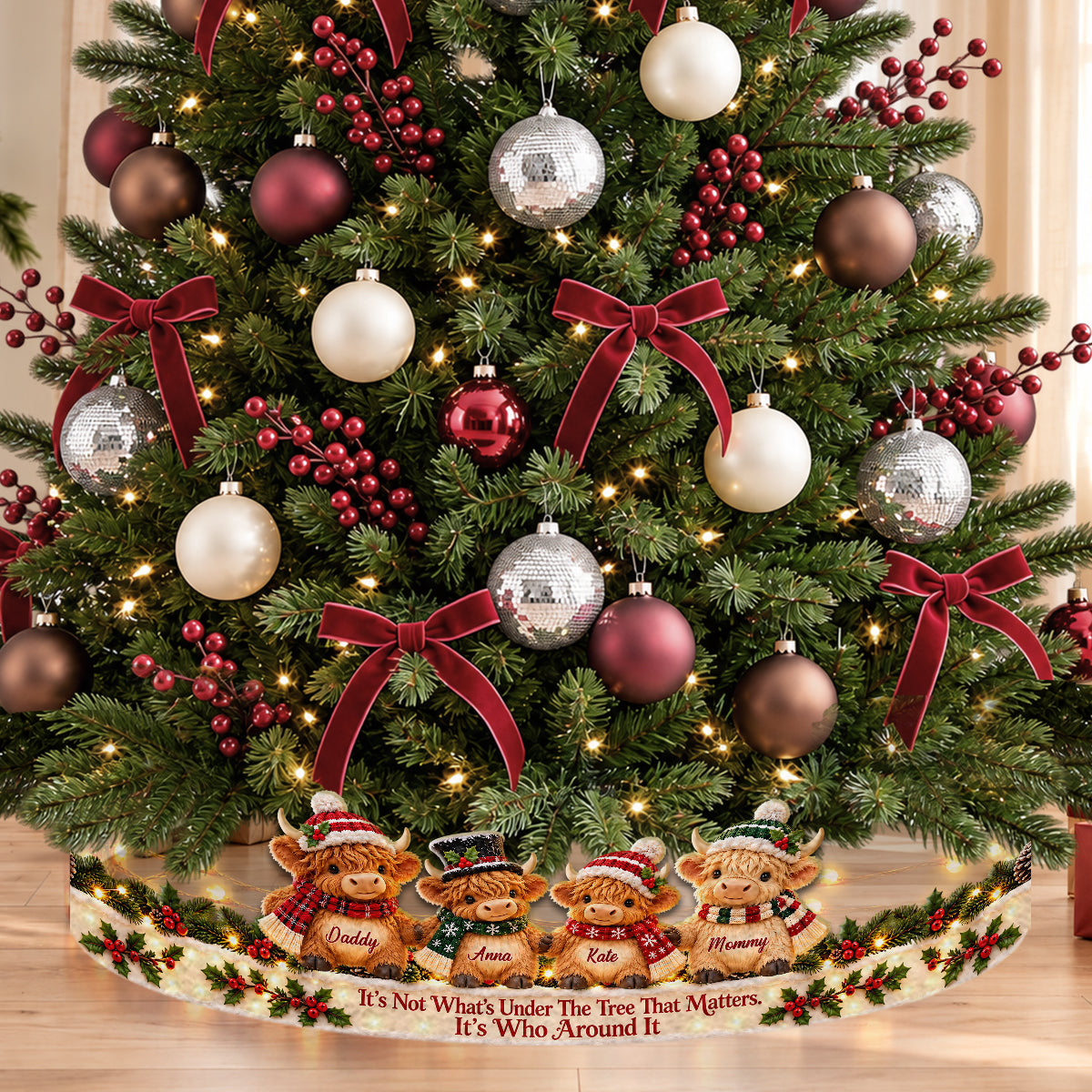 Around Christmas Tree - Personalized Highland Cow LED Light Tree Collar