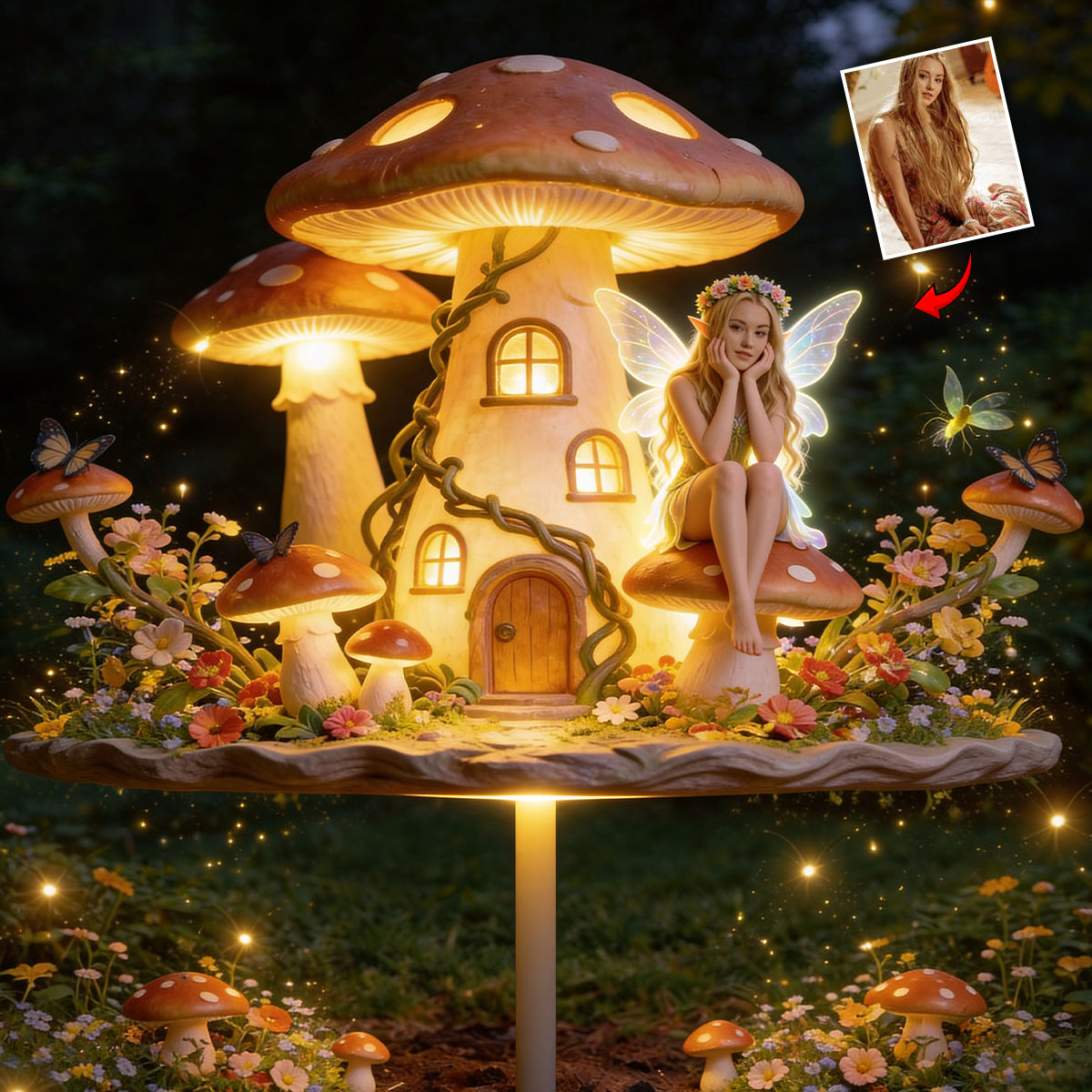 Pilz Feenhaus, Feengarten - Personalisierte Pilz Garten Solarleuchte