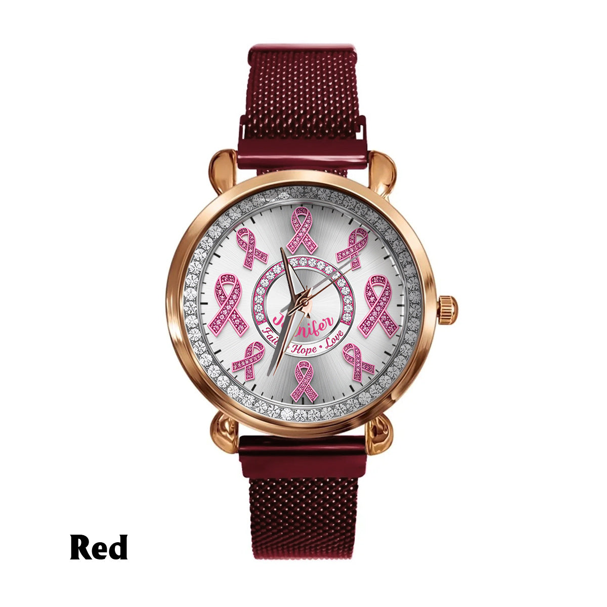 Faith Hope Love - Personalized Breast Cancer Awareness Women Hand Watch
