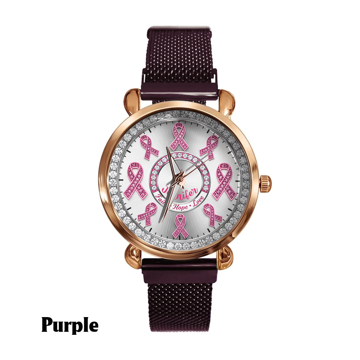 Faith Hope Love - Personalized Breast Cancer Awareness Women Hand Watch