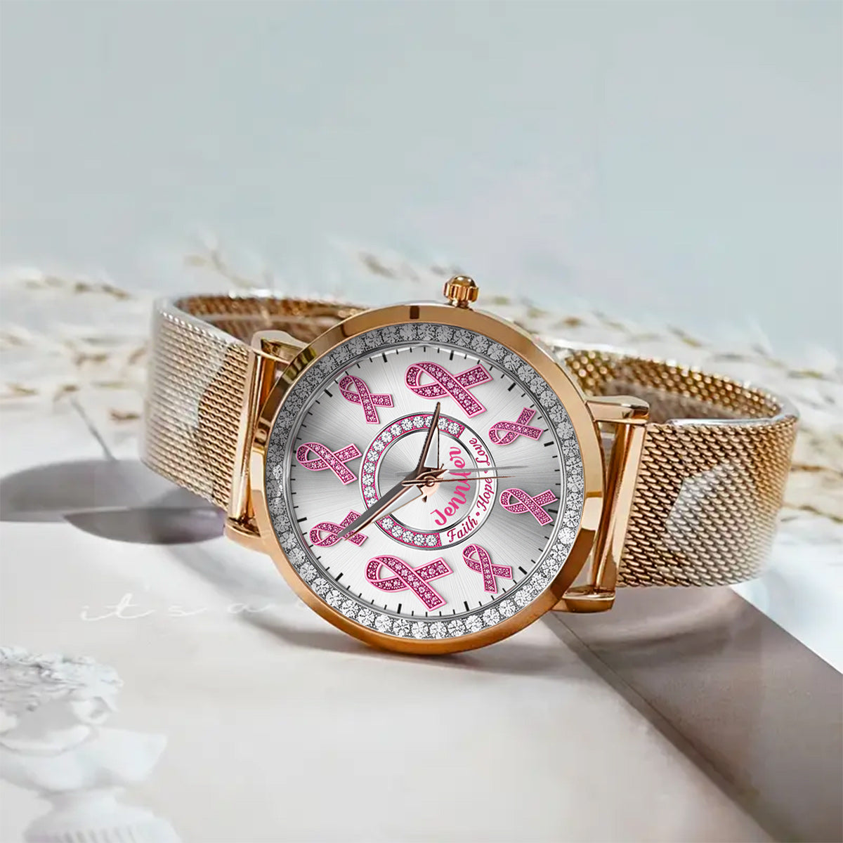 Faith Hope Love - Personalized Breast Cancer Awareness Women Hand Watch