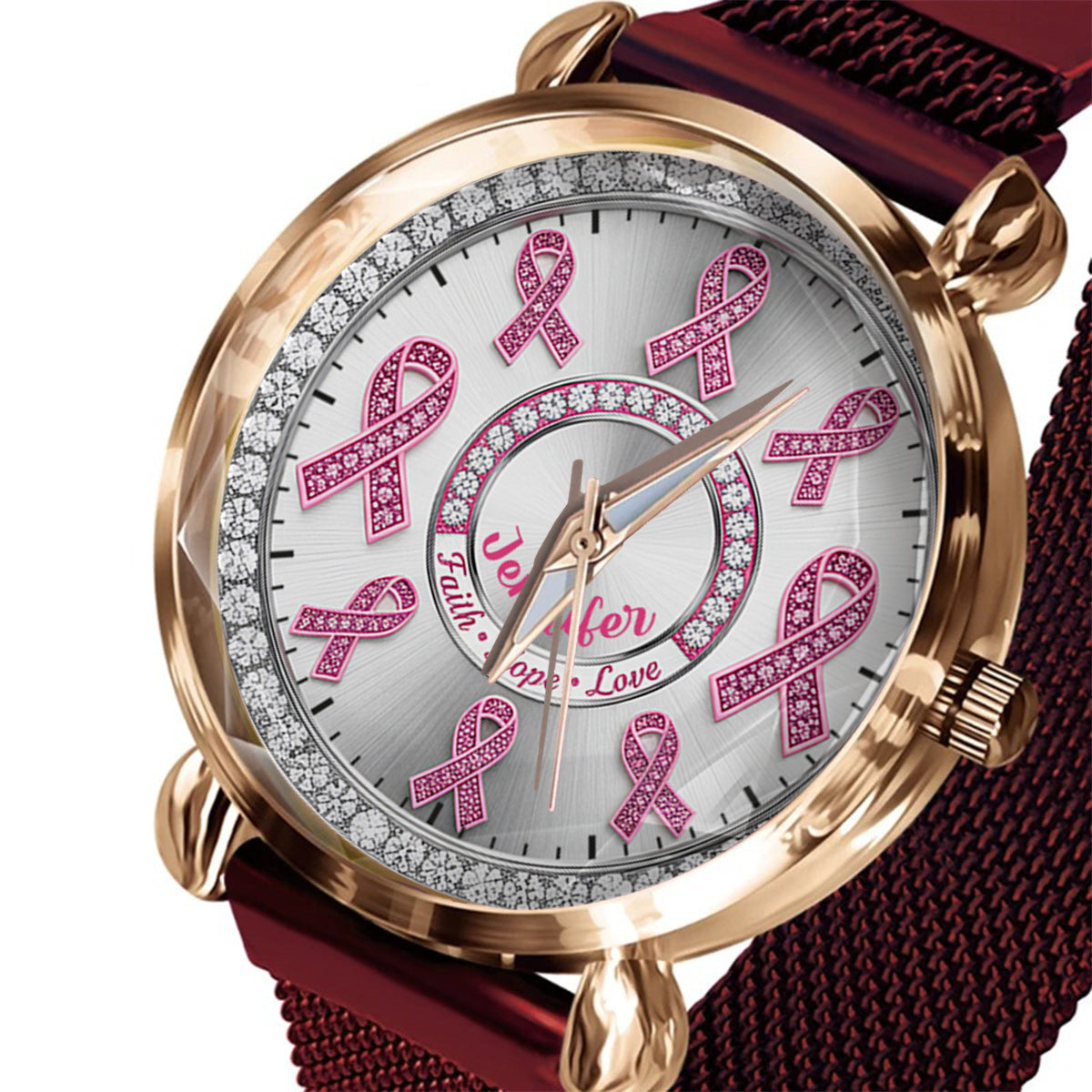 Faith Hope Love - Personalized Breast Cancer Awareness Women Hand Watch