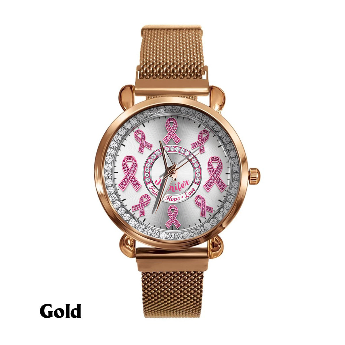 Faith Hope Love - Personalized Breast Cancer Awareness Women Hand Watch
