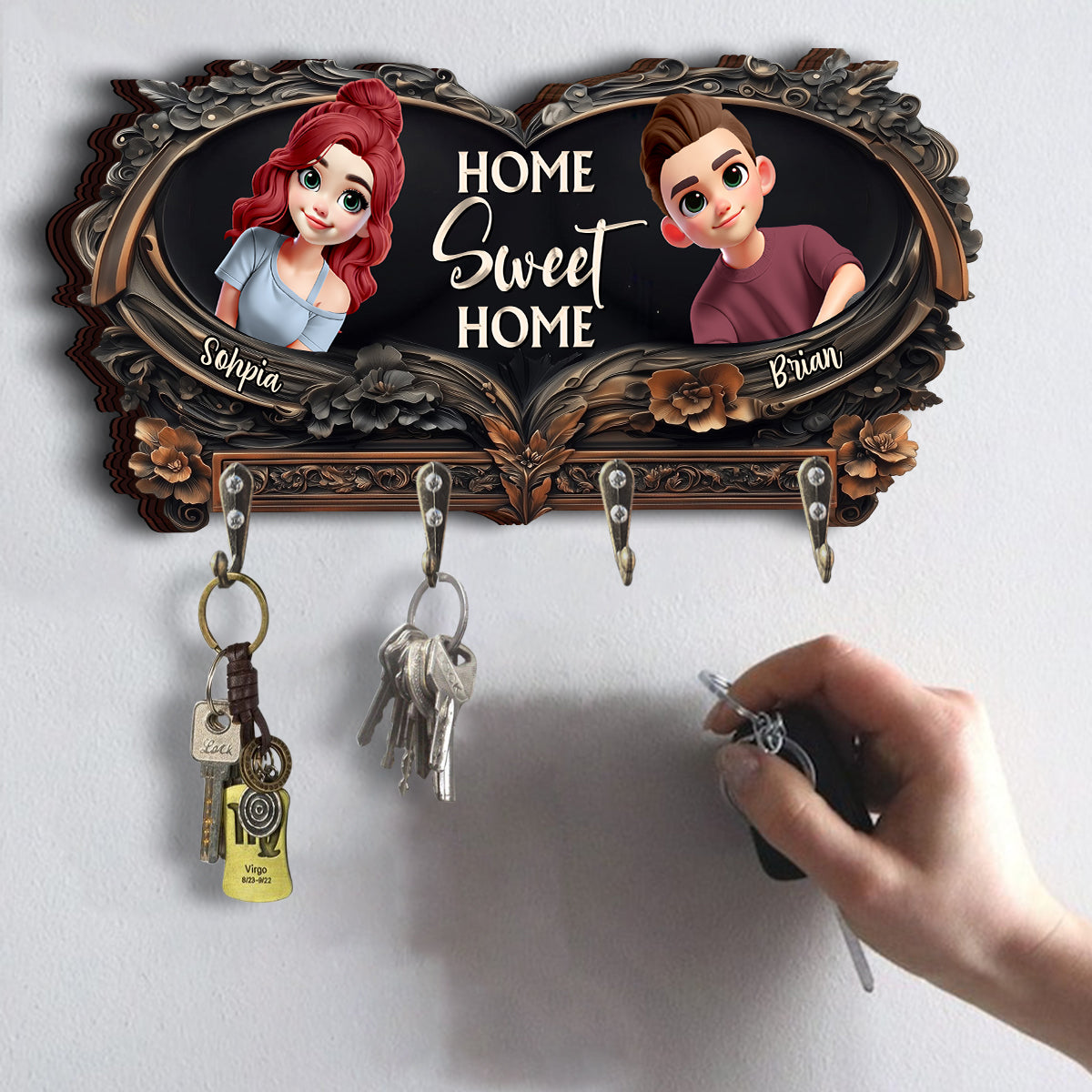 Home Sweet Home - Personalized Couple Custom Shaped Key Rack