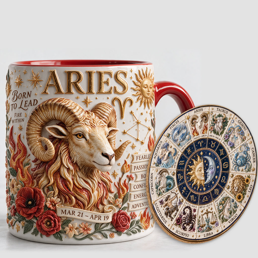 Custom Zodiac Mug Set - Personalized Horoscope Accent Mug & Shaped Coaster