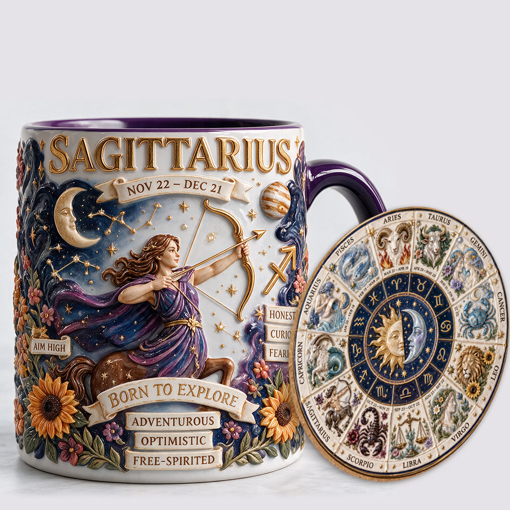 Custom Zodiac Mug Set - Personalized Horoscope Accent Mug & Shaped Coaster