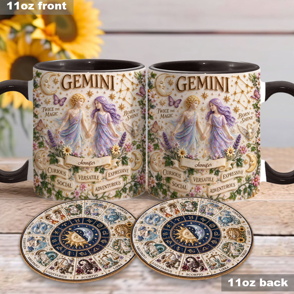 Custom Zodiac Mug Set - Personalized Horoscope Accent Mug & Shaped Coaster