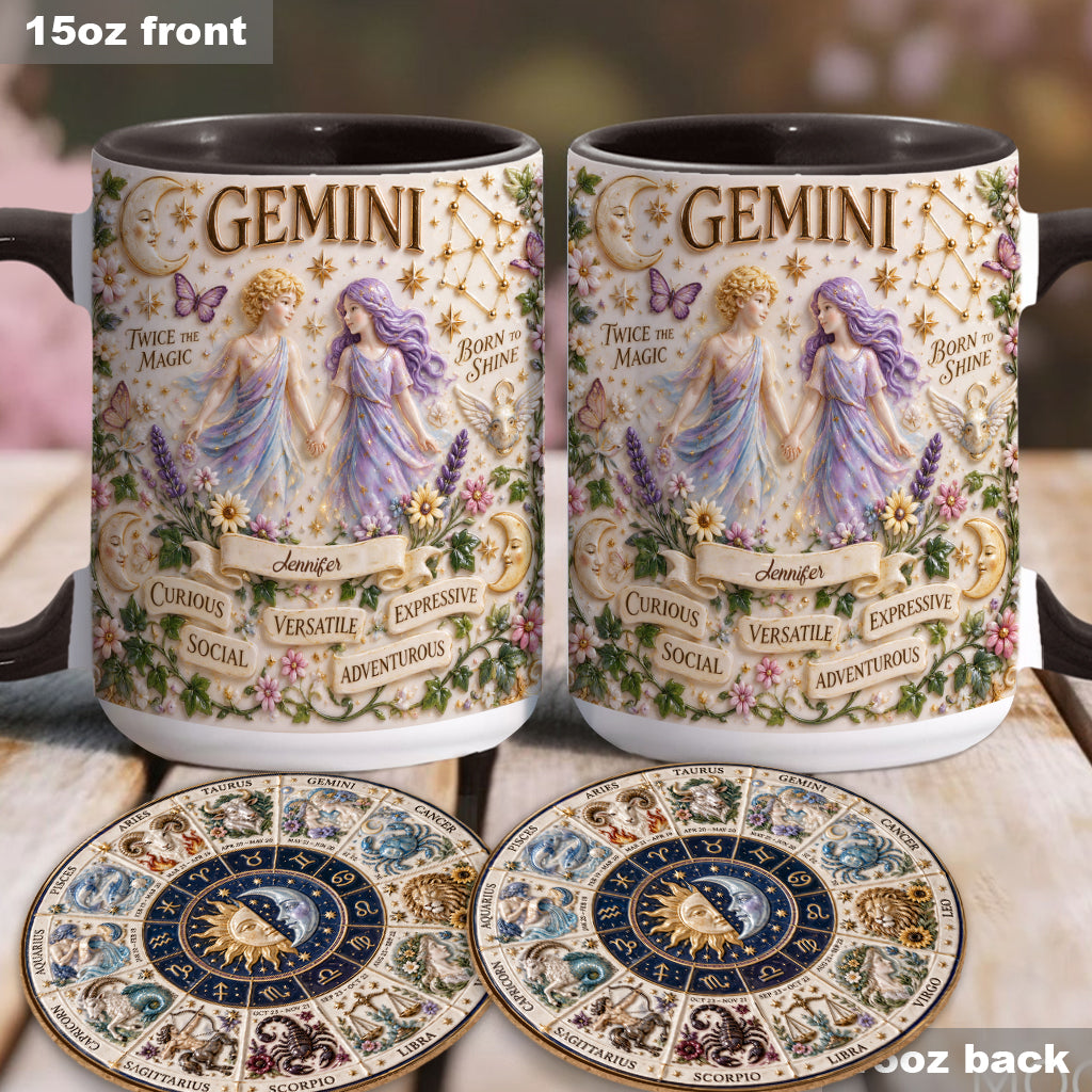 Custom Zodiac Mug Set - Personalized Horoscope Accent Mug & Shaped Coaster