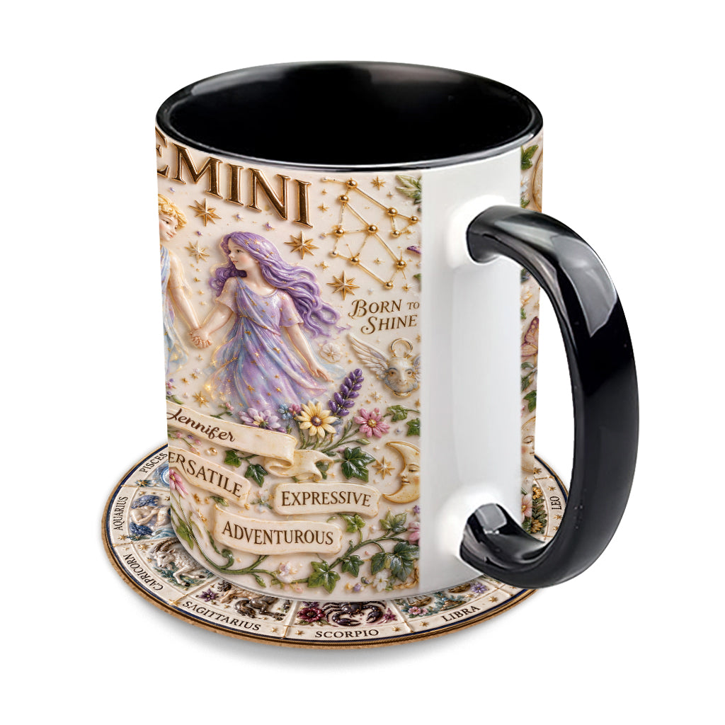 Custom Zodiac Mug Set - Personalized Horoscope Accent Mug & Shaped Coaster