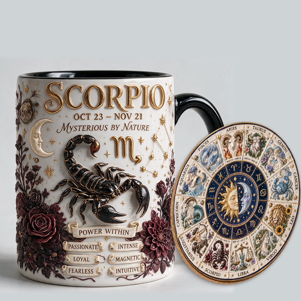 Custom Zodiac Mug Set - Personalized Horoscope Accent Mug & Shaped Coaster