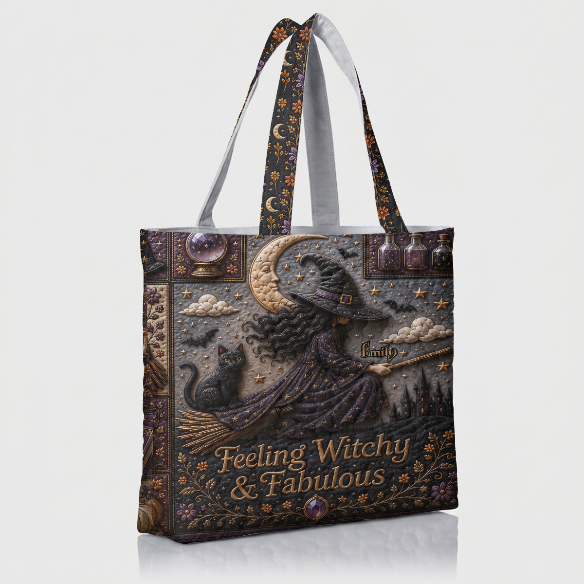 Feeling Witchy & Fabulous - Personalized Witch Quilted Tote Bag