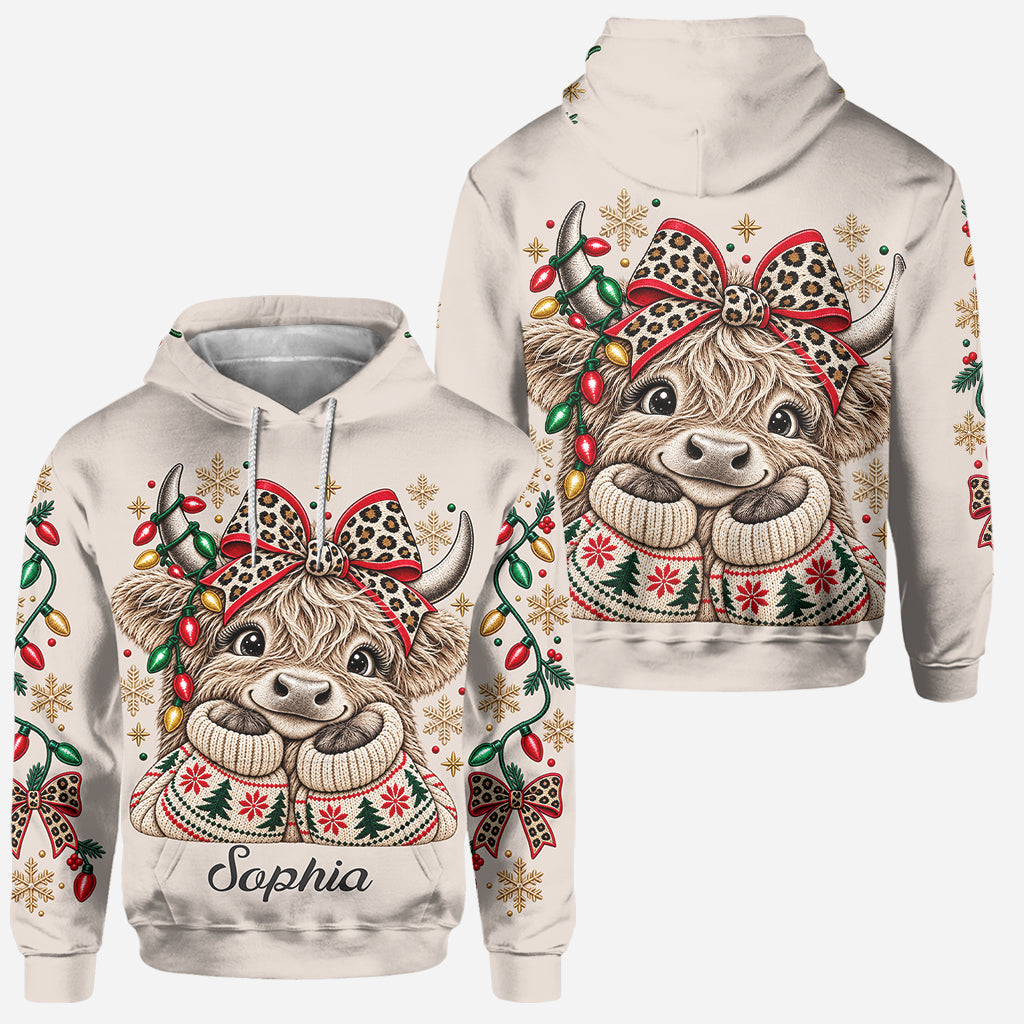Christmas Highland Cow - Personalized Highland Cow Hoodie and Leggings
